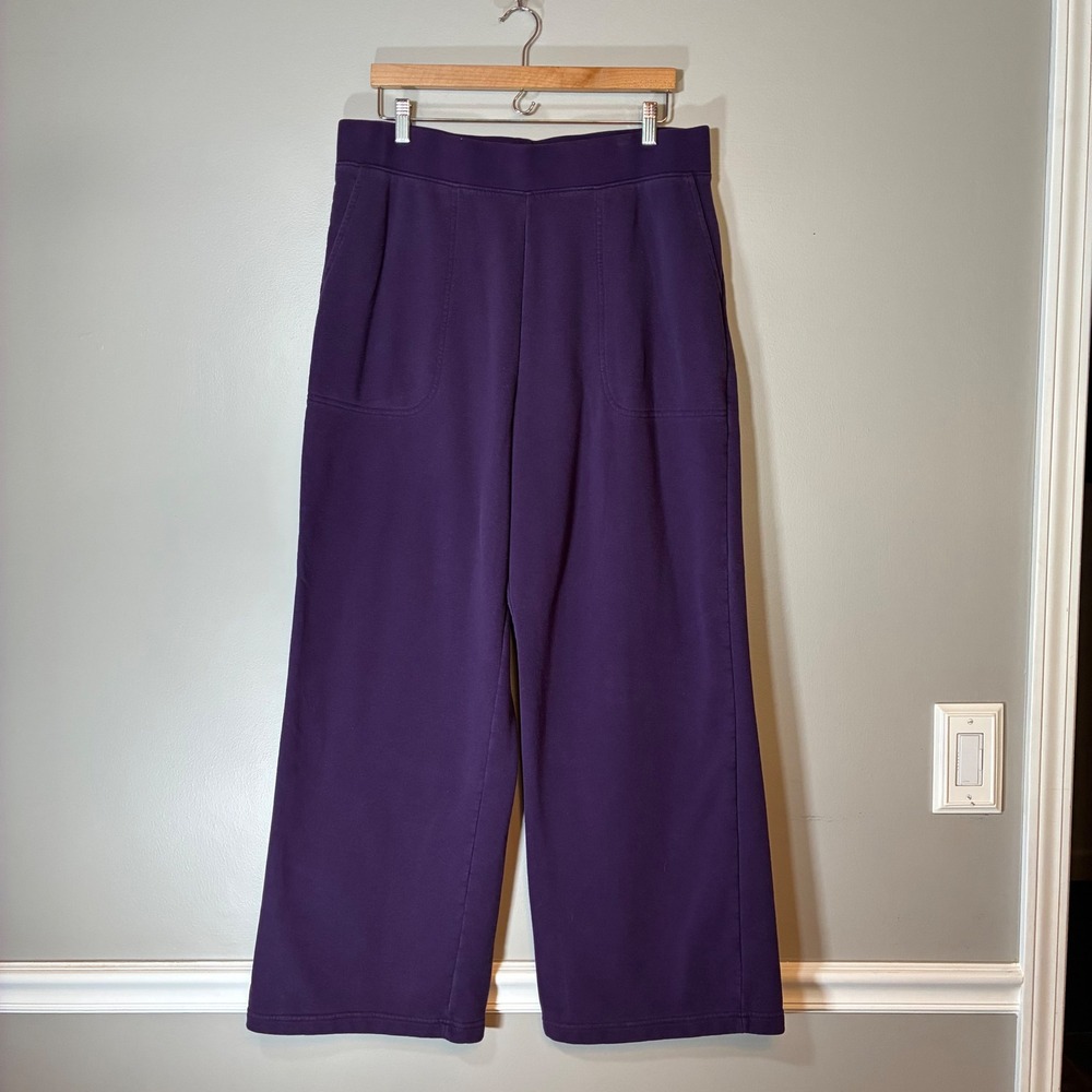 Lands End Serious Sweats Wide Leg Pants Purple High Rise Cotton Blend Large